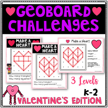 Preview of Valentines Geoboard Geometry Challenges - Holiday Task Cards - Fine Motor Skills