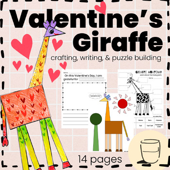 Preview of Valentines' Giraffe Craft: Body Parts, Puzzle Building, & Writing (No Prep)