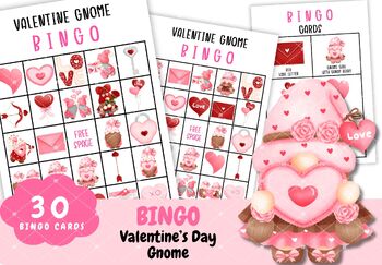 Preview of Valentines Gnome Bingo Game,Valentine's Day Bingo,Valentine Activities