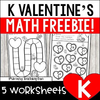 Preview of Valentines Kindergarten Math, 5 Math Worksheets and a Poem Freebie!