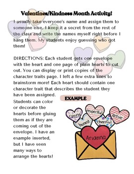 Preview of Valentines/Kindness Month Activity! (using character traits)