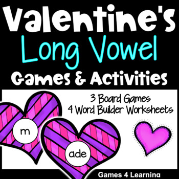 Preview of Valentine's Day Phonics Worksheets & Games for CVCe Words & Long Vowel Teams