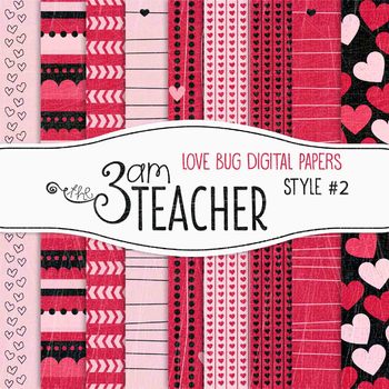 Preview of Valentine's Love Bug Digital Papers Style #2