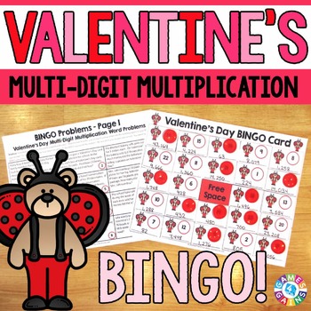 Preview of Valentine's Day Math Bingo Game Word Problems Multiplication 4th 5th 6th Grade