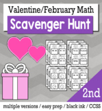 Valentines Math 2nd Grade Scavenger Hunt Game Bundle