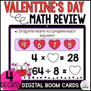 Preview of Valentines Day Math Multiplication, Fractions, Addition, Area Boom Cards