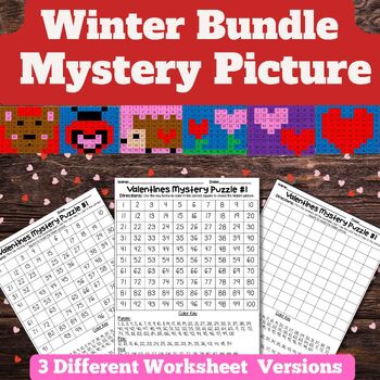 Preview of Valentines Math Bundle Mystery Picture|Puzzle| 100 Chart| February Math|