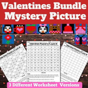 Preview of Valentines Math Bundle Mystery Picture|Puzzle| 100 Chart| February Math|