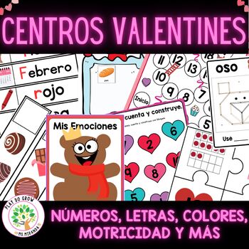 Preview of Valentines Math & Literacy Centers in Spanish | Centros Números y Letras
