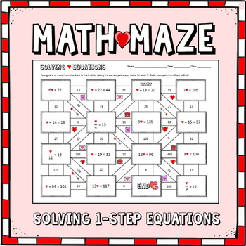 Preview of Valentines Math Maze - Solving 1 Step Equations