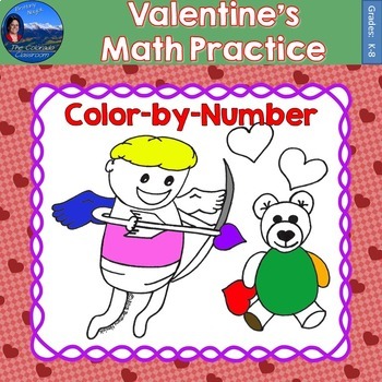 Preview of Valentines Math Practice Color by Number Grades K-8 Bundle