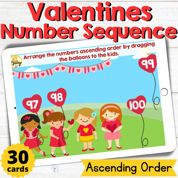 Preview of Valentines Number Sequence Ascending Order Boom Cards
