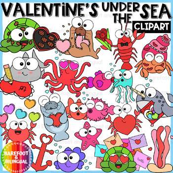 Preview of Valentines Ocean Animals Clipart - Valentines Under the Sea Clipart