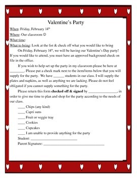 Preview of Valentine's Party Letter