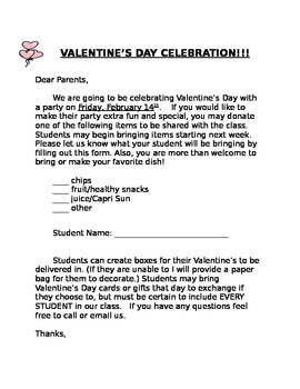 Valentine's Day Celebration Letter- English & Spanish by A 