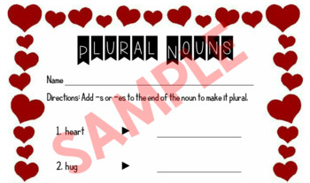 Preview of Valentine's Plural Nouns Worksheet