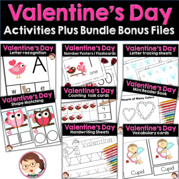 Preview of Valentines Day Preschool and PreK Literacy ELA and Maths Activities Bundle