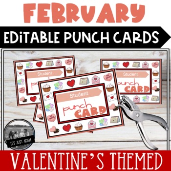 Preview of Valentines Punch Cards ll Editable February Punch Card Reward System