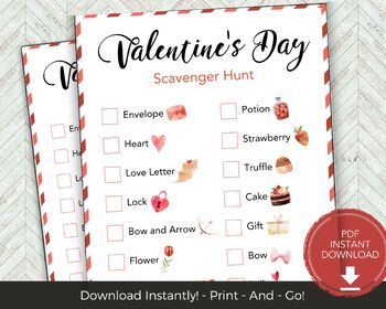 Valentines Day Scavenger Hunt Game - Classroom Games - Class Party Activity