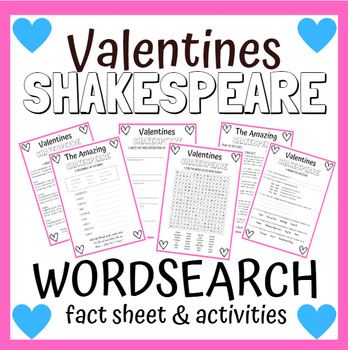 Preview of Valentines Day Shakespeare Wordsearch (with fact sheet and activities)