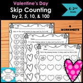 Valentines Skip counting by 2, 5, 10 and 100 worksheets
