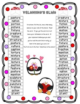 Valentine's Slide - A game to practice TURE and TION ...