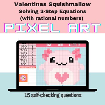 Preview of Valentines Squishmallow Solving 2 Step Equations Mystery Pixel Art