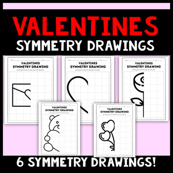 Preview of Valentines Symmetry Drawing Worksheet No Prep Art Activity February