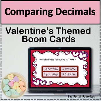 Preview of Valentines Themed Comparing Decimals Boom Cards - Digital Activity