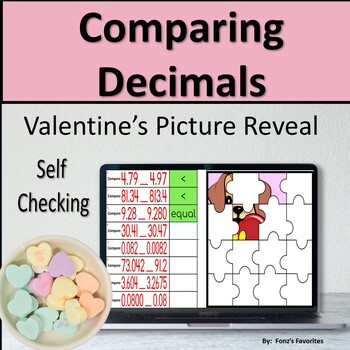 Preview of Valentines Themed Comparing Decimals Picture Reveal - Digital Activity