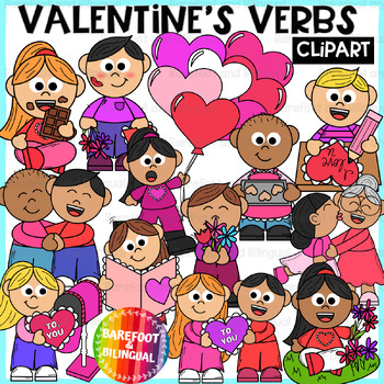 Preview of Valentines Verbs Clipart | February Vocabulary | Grammar Valentines Clipart