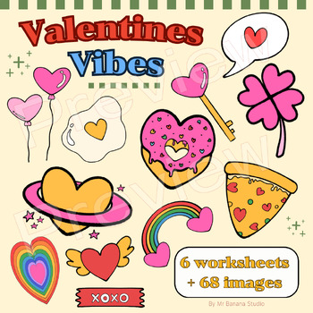 Preview of Valentines Vibes ClipArts & Coloring Sheets