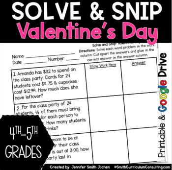 Preview of Valentines Day Math Solve and Snip® and Solve and Slide Bundle | Math Activity