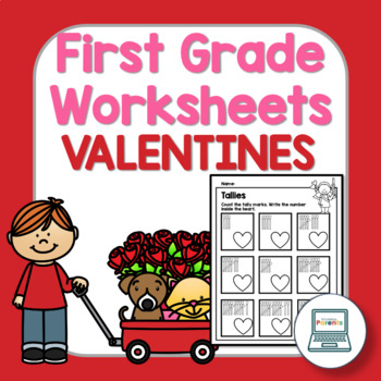 Preview of Valentines Worksheets for First Grade No Prep Printable Packet
