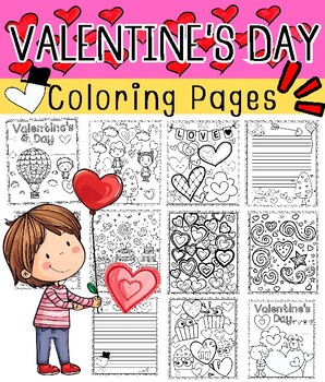 Preview of Valentines coloring book page - writing papers (Valentine's Day Coloring pages)