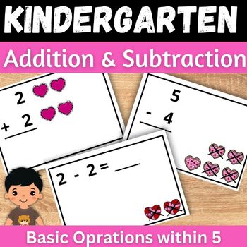 Preview of Valentine's day Addition & subtraction fact within 5 Kindergarten Game Center