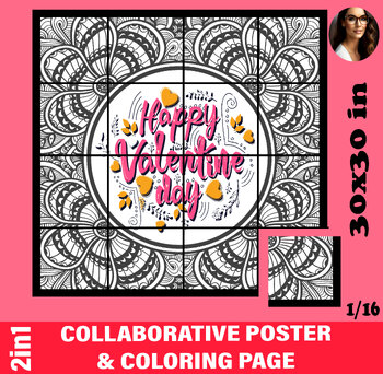 Preview of Valentine day Bulletin board idea collabortive coloring poster No prep activity