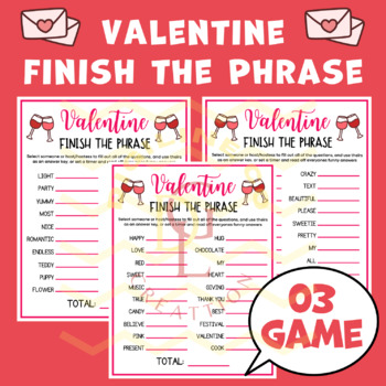 Preview of Valentines day Finish the Phrase activity word problem crossword middle high 7th
