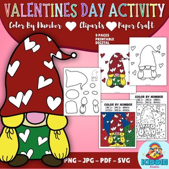 Preview of Valentines day Gnome Craftivity: Color by number | Cliparts | Paper Craft