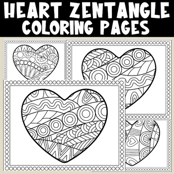 Preview of Valentines day Heart Zentangle Coloring Pages - Mindfulness Coloring Sheet