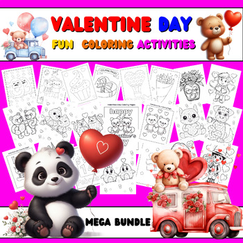 Preview of Valentines day PreK Morning Work Coloring Activities: Hearts, Bears, Flowers..