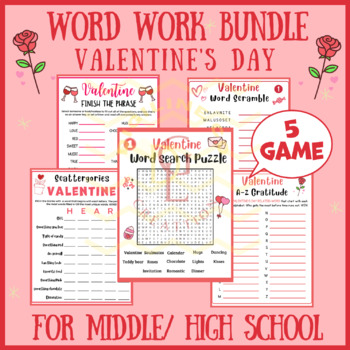 Preview of Valentines day Word work BUNDLE phonic center word scramble main idea middle 9th