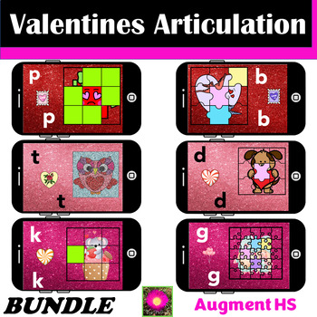 Preview of Valentines day articulation therapy activities for sounds p,b,t,d,k,g