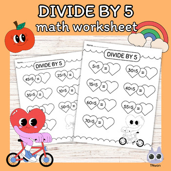 Preview of Valentines day divide by 5 math worksheets,division game,color pages,activities
