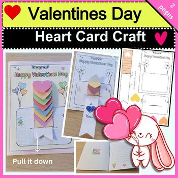 Preview of Valentines day heart pulling card craft - Valentines activity - card craft