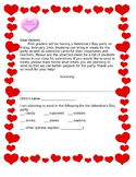 Valentines day letter - note home - party - Letter home  -