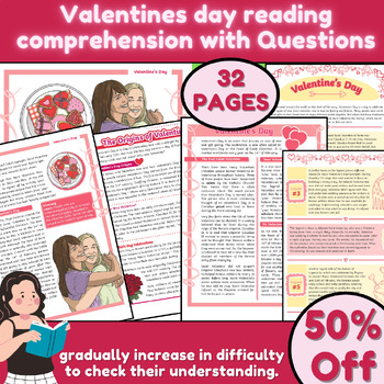 Preview of Valentines day reading comprehension with Questions and answers 2nd to 5th Grade