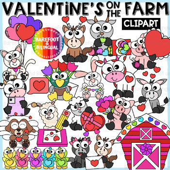 Preview of Valentines on the Farm Clipart - Farm Animal Clipart - Valentines Day Clipart