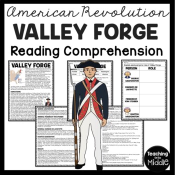 Preview of Valley Forge Reading Comprehension Worksheet Washington American Revolution