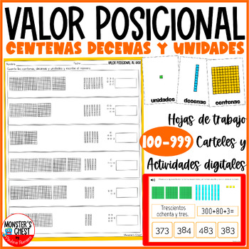 Preview of Valor Posicional Centenas Decenas Unidades Numeros al 999 Place Value Spanish